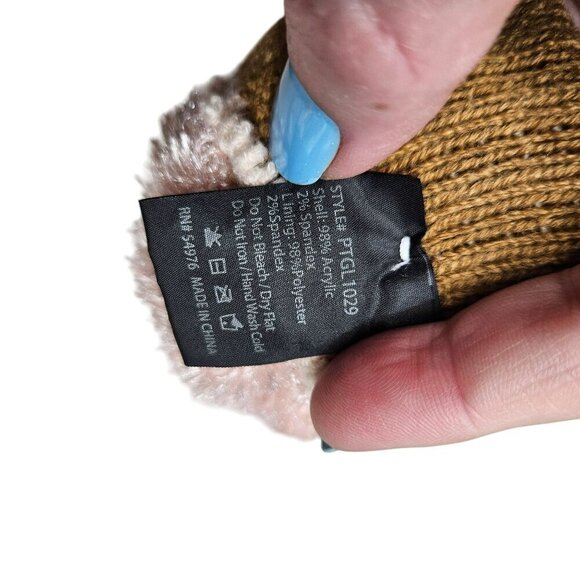 Adults Beige Brown Striped Knit Gloves Fuzzy Lined Touchscreen Tips Warm Cozy - Picture 5 of 6